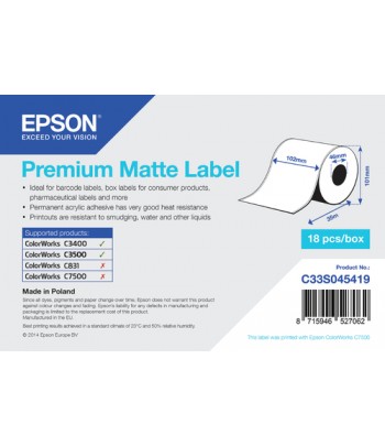 Epson Rouleau adhesif continu Premium Matte 102mm x 35 mm pour TM-C3400