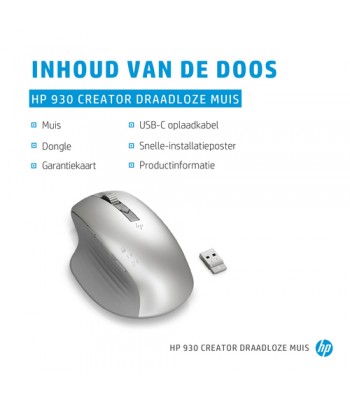 HP Silver 930 Creator muis Rechtshandig Bluetooth 3000 DPI