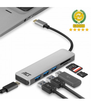 ACT AC7050 USB-C Hub 3 port with cardreader and PD pass through