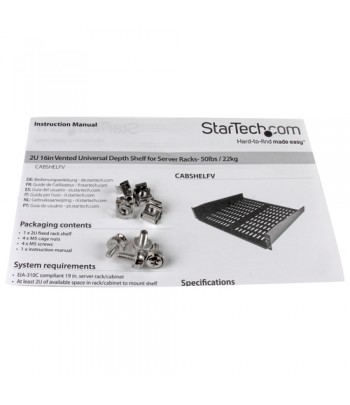 StarTech.com 2U Server Rack Shelf - Universal Vented Rack Mount Cantilever Tray for 19" Network Equipment Rack & Cabinet - Heav