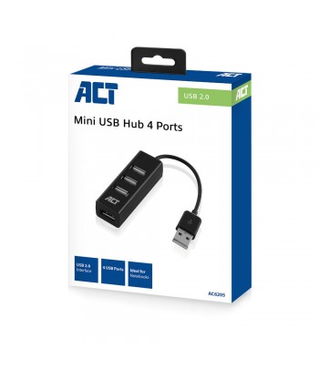 ACT AC6205 interface hub USB 2.0 480 Mbit/s Black