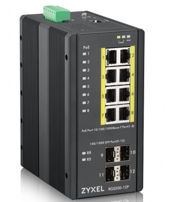 ZyXEL RGS200-12P Géré L2 Gigabit Ethernet (10/100/1000) Connexion Ethernet, supportant l'alimentation via ce port (PoE) Noir