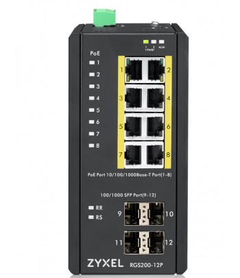 ZyXEL RGS200-12P Géré L2 Gigabit Ethernet (10/100/1000) Connexion Ethernet, supportant l'alimentation via ce port (PoE) Noir