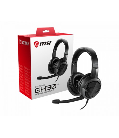 MSI IMMERSE GH30 V2 Gaming Headset 'Black with Iconic Dragon Logo, Wired Inline Audio with splitter accessory, 40mm Drivers, de