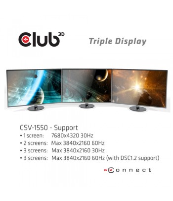 CLUB3D USB Type C 3.2 Gen 1 Multi Stream Transport (MST)Hub DisplayPort1.4 Triple Monitor