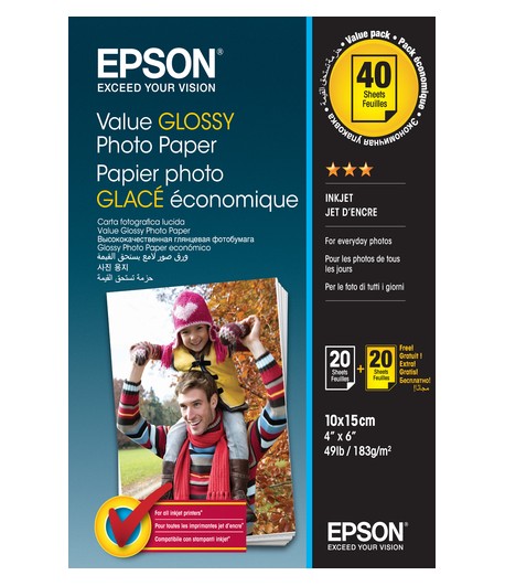 Epson Value Glossy Photo Paper - 10x15cm - 2x 20 sheets (BOGOF)